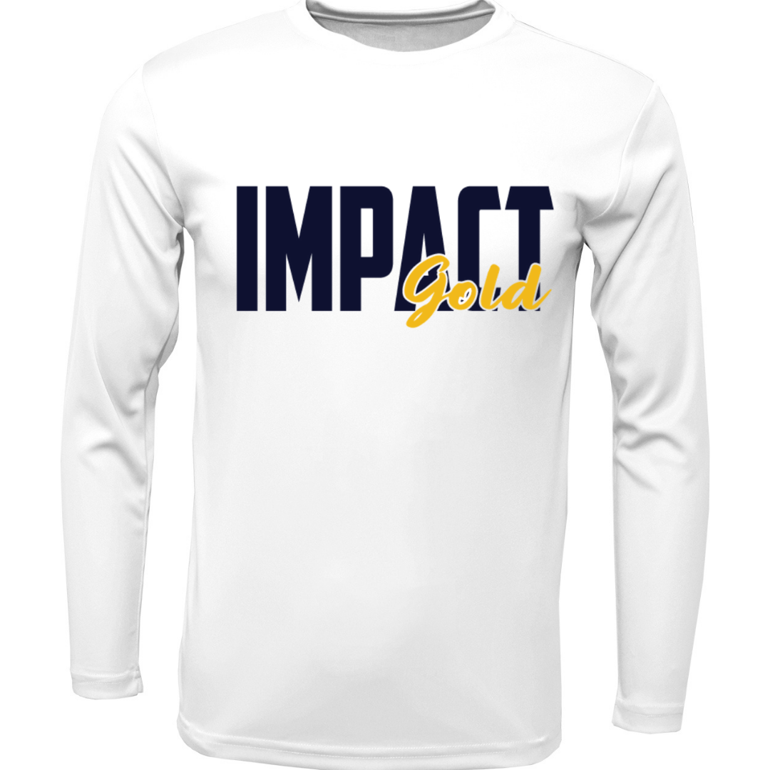 White Men's Crew Neck IMPACT Gold Block Long Sleeve