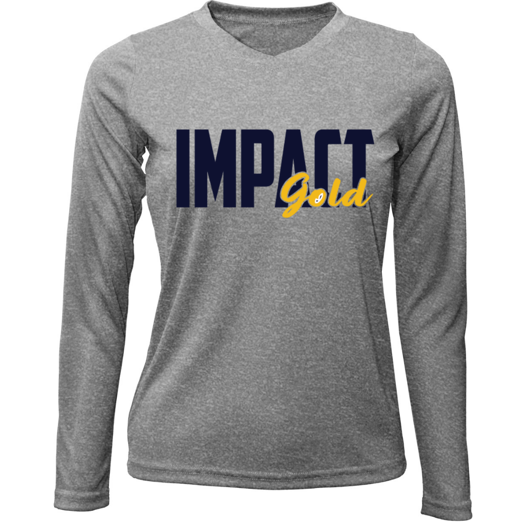 Grey Ladies V-Neck Impact Gold Block Long Sleeve Dri-Fit