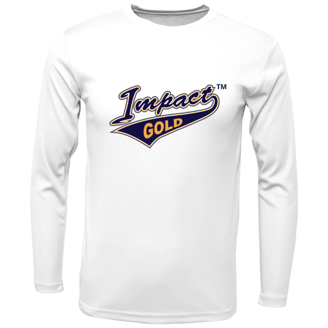 White Men's Crew Neck Impact Gold Tail Long Sleeve