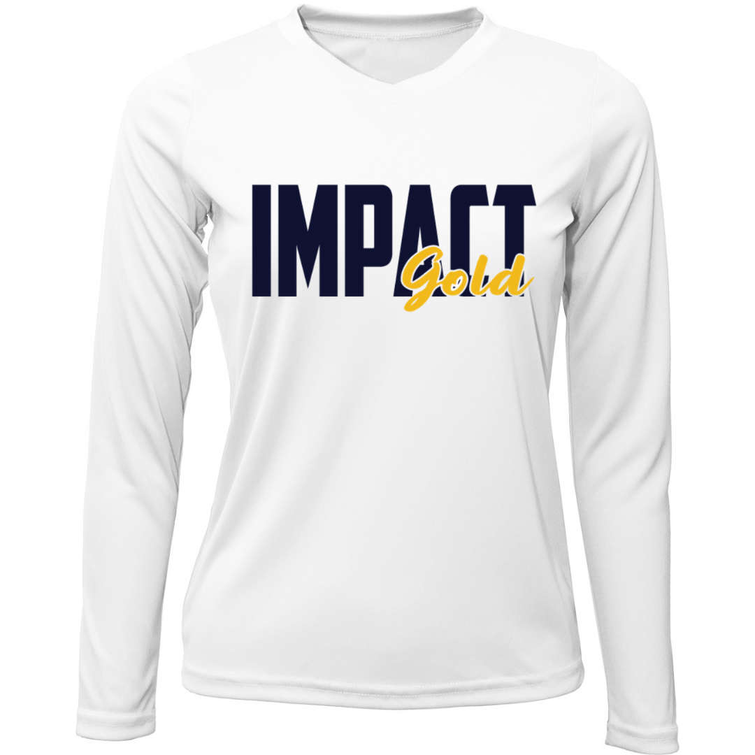 White Ladies V-Neck IMPACT Gold Block Long Sleeve Dri-Fit