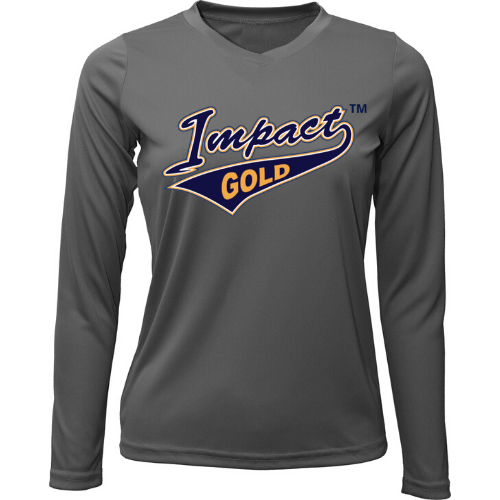 Charcoal Ladies V-Neck Impact Gold Long Sleeve Dri-Fit