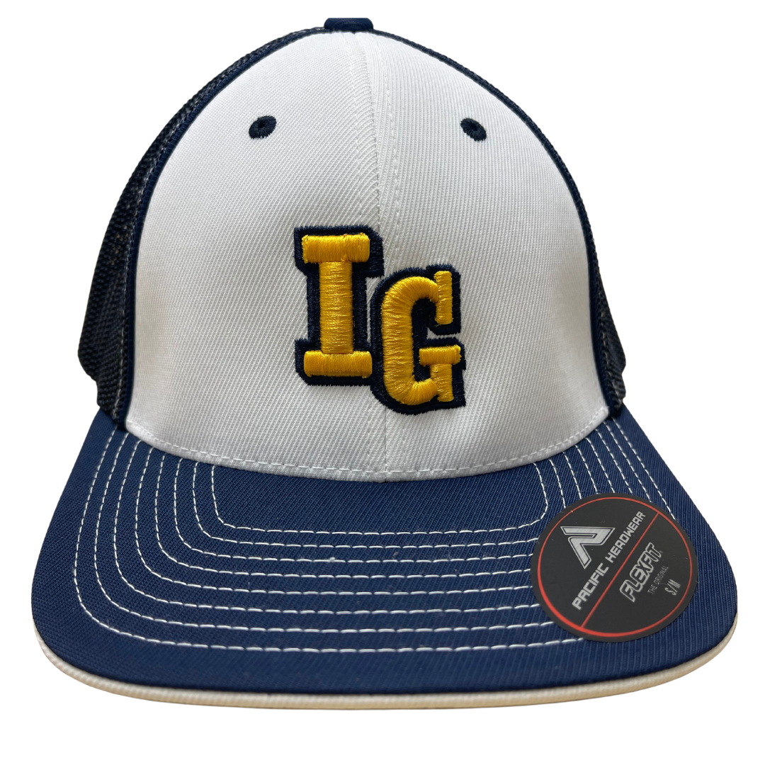 White Front/Navy Back 3D IG Hat- Mesh