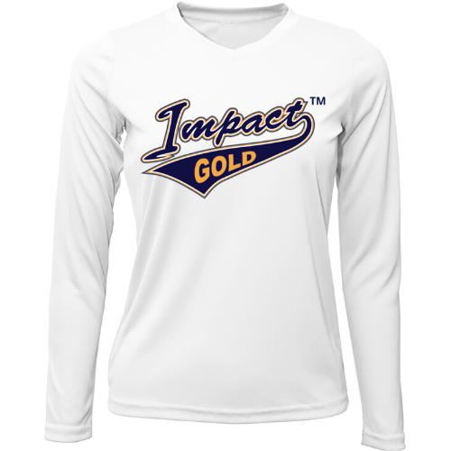 White Ladies V-Neck Impact Gold Tail Long Sleeve Dri-Fit