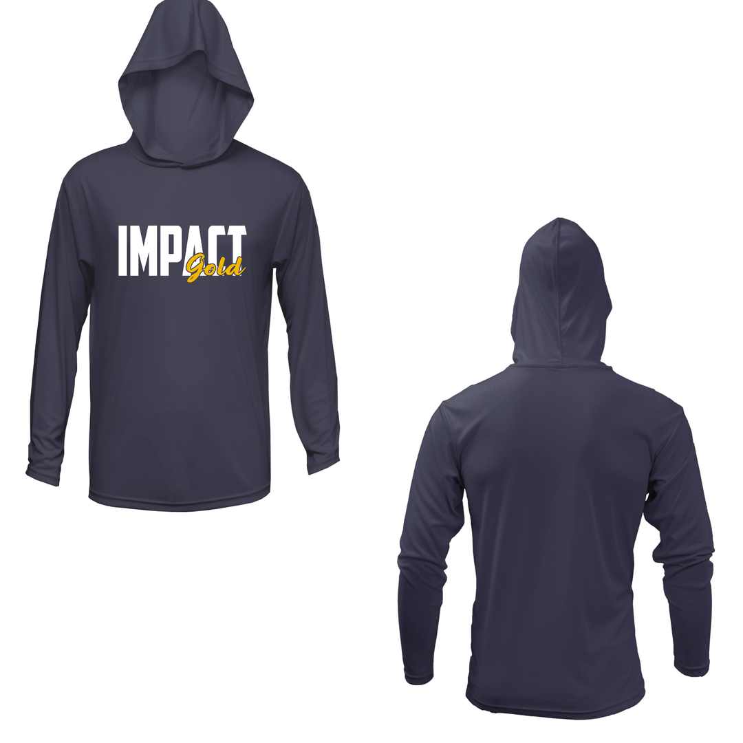 Men's Navy Long Sleeve Shirt w/ Hood - Block Logo