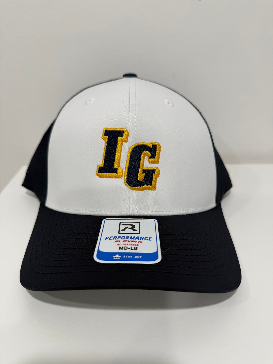 NEW White Hat w/ Navy Bill &amp; Back R-Flex Snapback | IG Logo