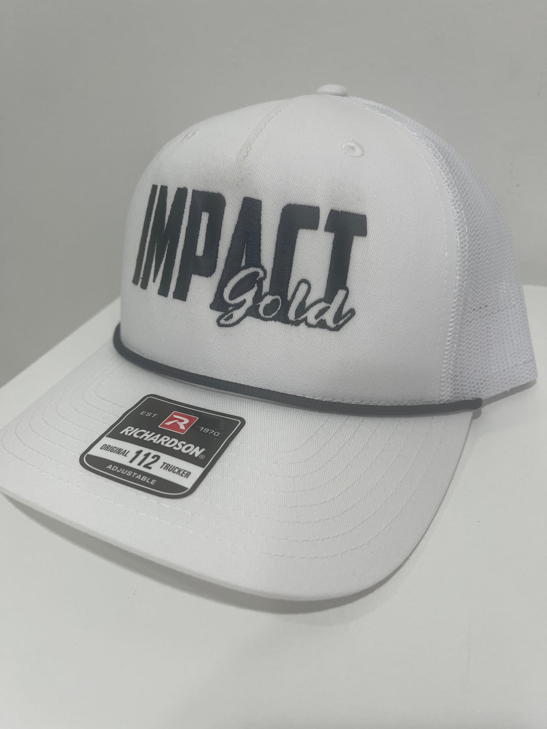 NEW White Trucker Hat with Navy Rope | Navy IMPACT Gold Block Logo | Mesh Snapback