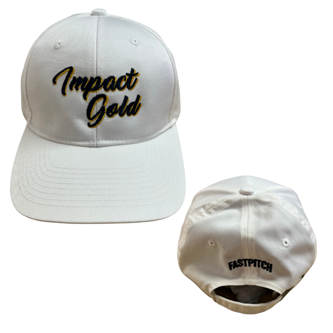 White Impact Gold Script Adjustable Hat