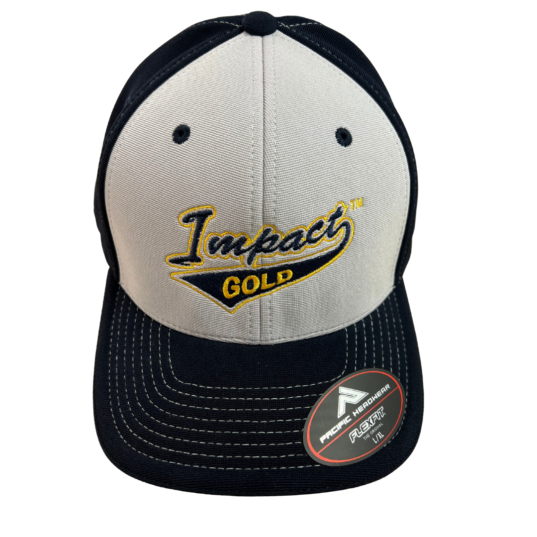 GREY FRONT/ NAVY BACK & BILL M2 PERFORMANCE FLEXFIT® CAP | IMPACT GOLD TAIL