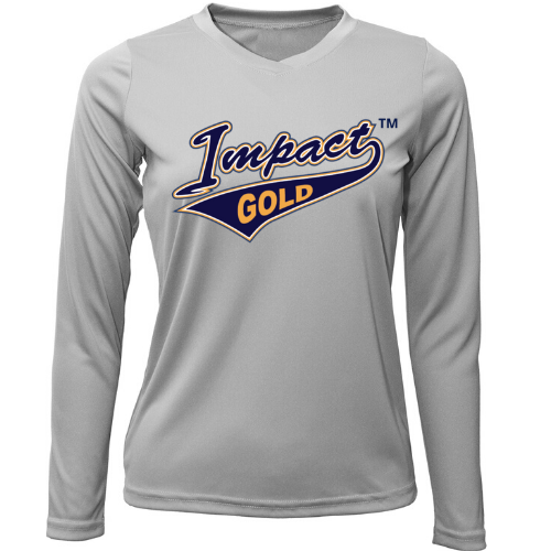 Silver Ladies V-Neck Impact Gold Long Sleeve Dri-Fit